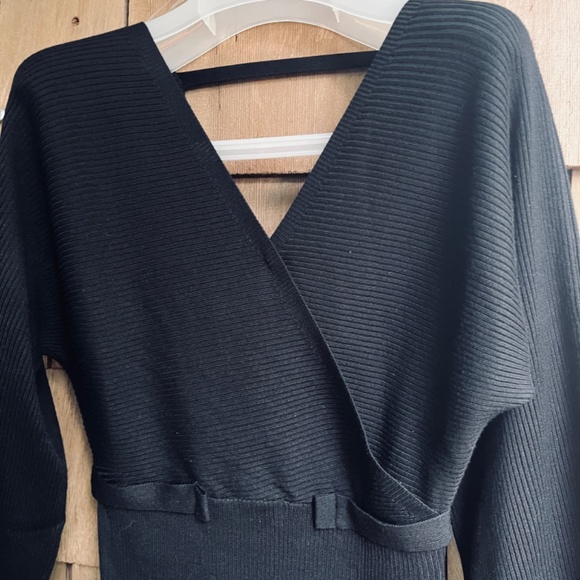 Rosie Harlow Juniors' Surplice-Neck Dolman-Sleeve Dress - Black Beau Size Small - Picture 6 of 14